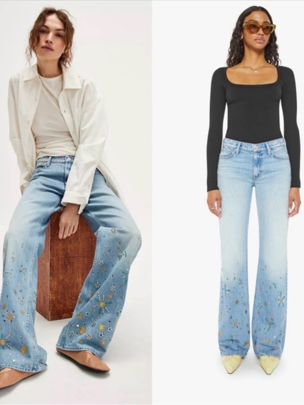 NWT Mother Superior The Bookie Heel Bootcut Jeans Embellished Gemstones Size 28